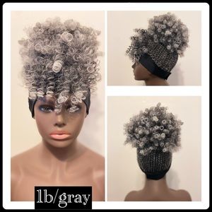 - Updo box braid/short kinky curly /Afro bun ponytail headband wig.